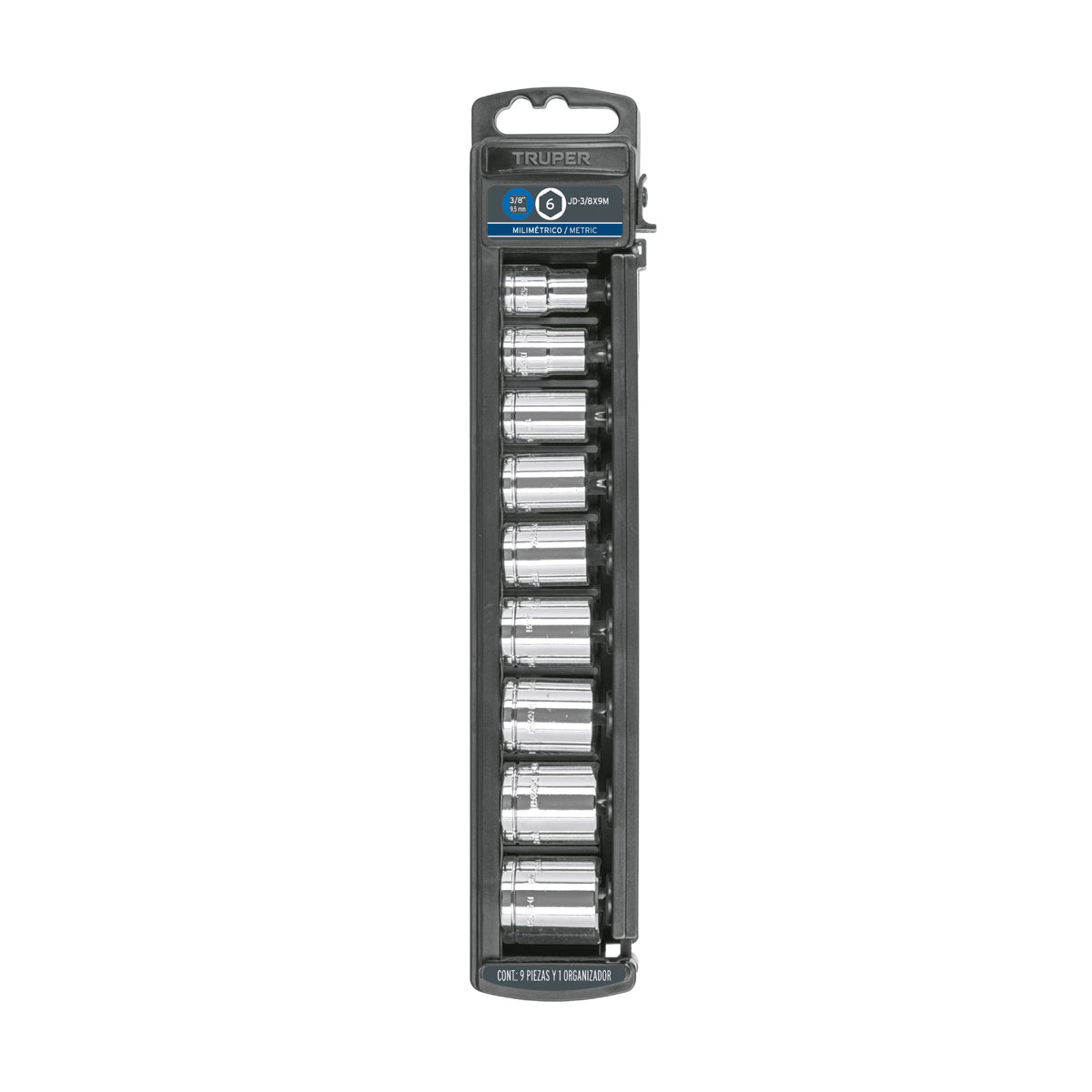 Juego de dados, cuadro 3/8", 9 piezas, milimétricos