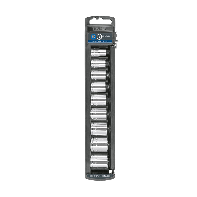 Juego de dados, cuadro 3/8", 9 piezas, milimétricos
