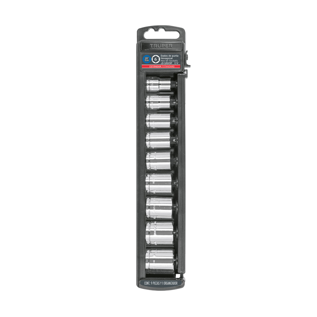 Juego de dados, cuadro 3/8", 9 piezas