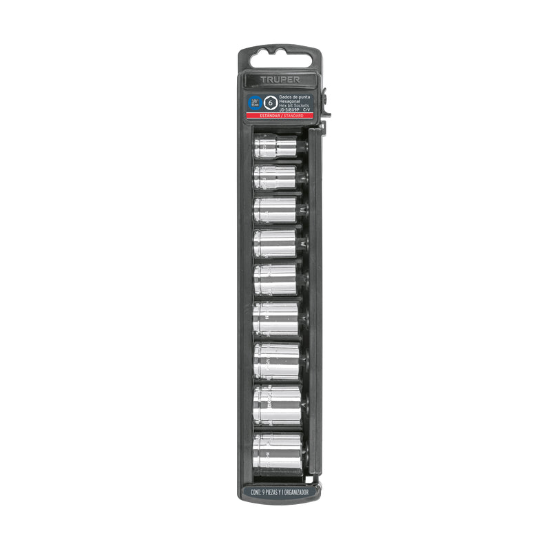 Juego de dados, cuadro 3/8", 9 piezas