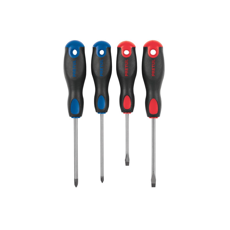 Juego de desarmadores, 4 piezas, mango comfort grip, pretul