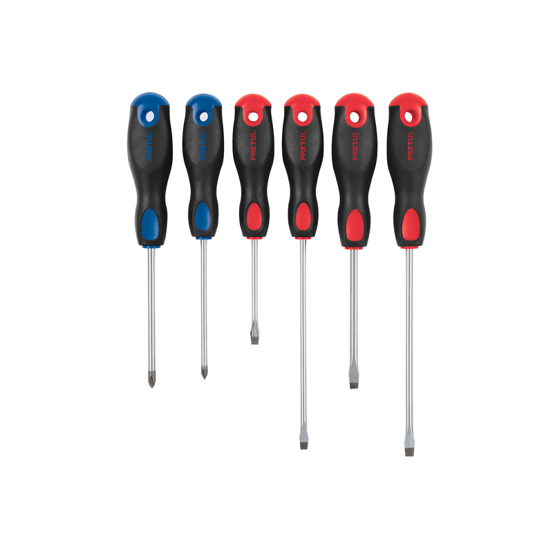 Juego de desarmadores, 6 piezas, mango comfort grip, pretul