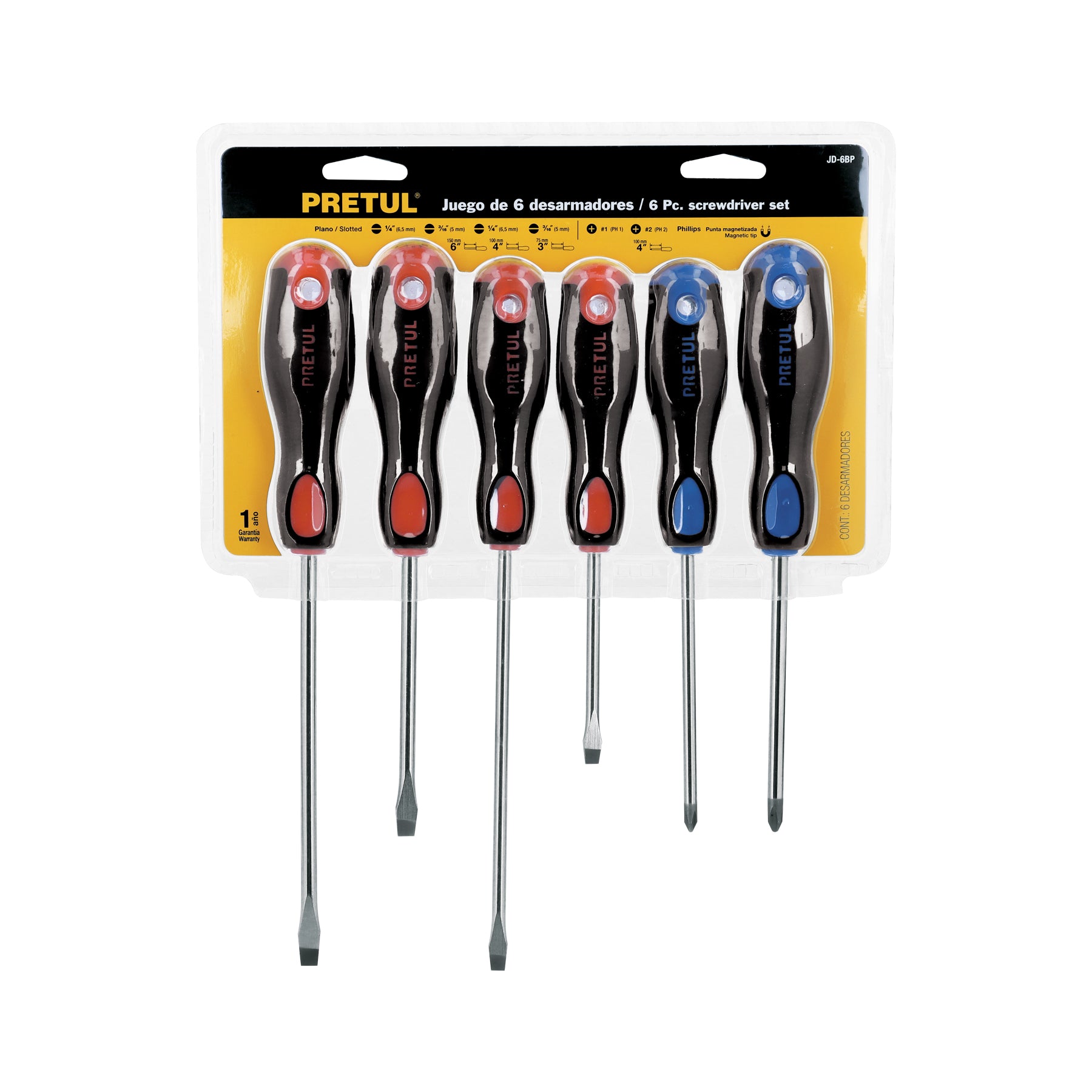 Juego de desarmadores, 6 piezas, mango comfort grip, pretul