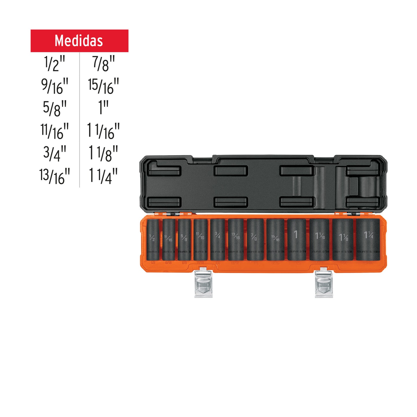 Juego de 12 dados largos cuadro 1/2' de impacto 6 puntas std