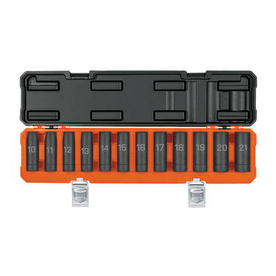 Juego 12 dados largos 1/2' impacto protección plástica 6p mm