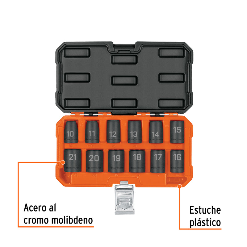 Juego 12 dados 1/2' impacto protección plástica 6p mm