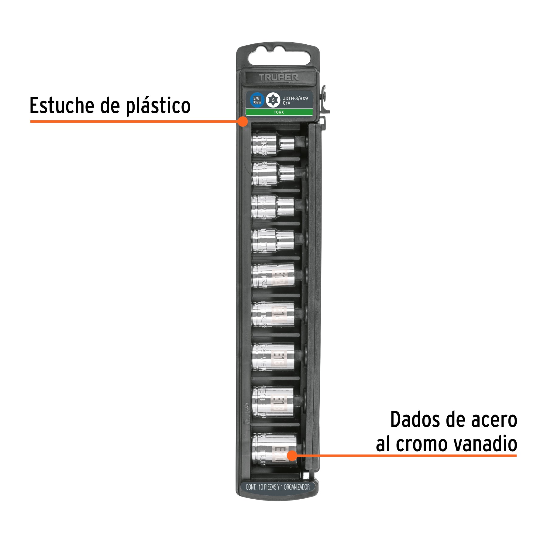 Juego dados, punta torx, 3/8", 9 piezas