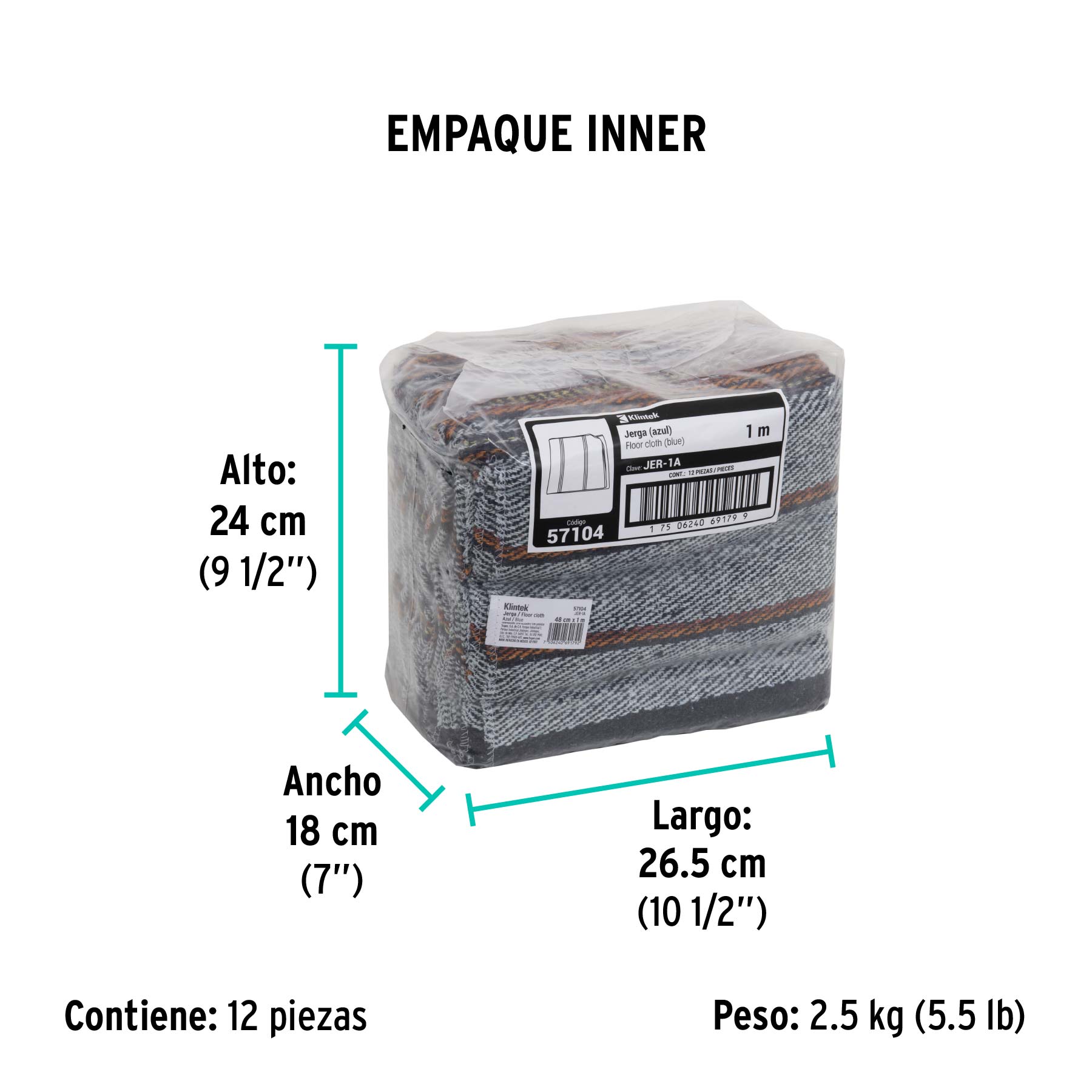 Jerga sarga gruesa de 1 m x 48 cm, azul