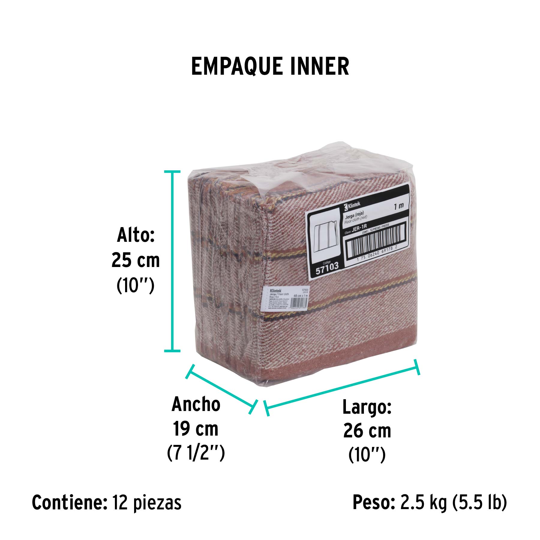 Jerga sarga gruesa de 1 m x 48 cm, roja