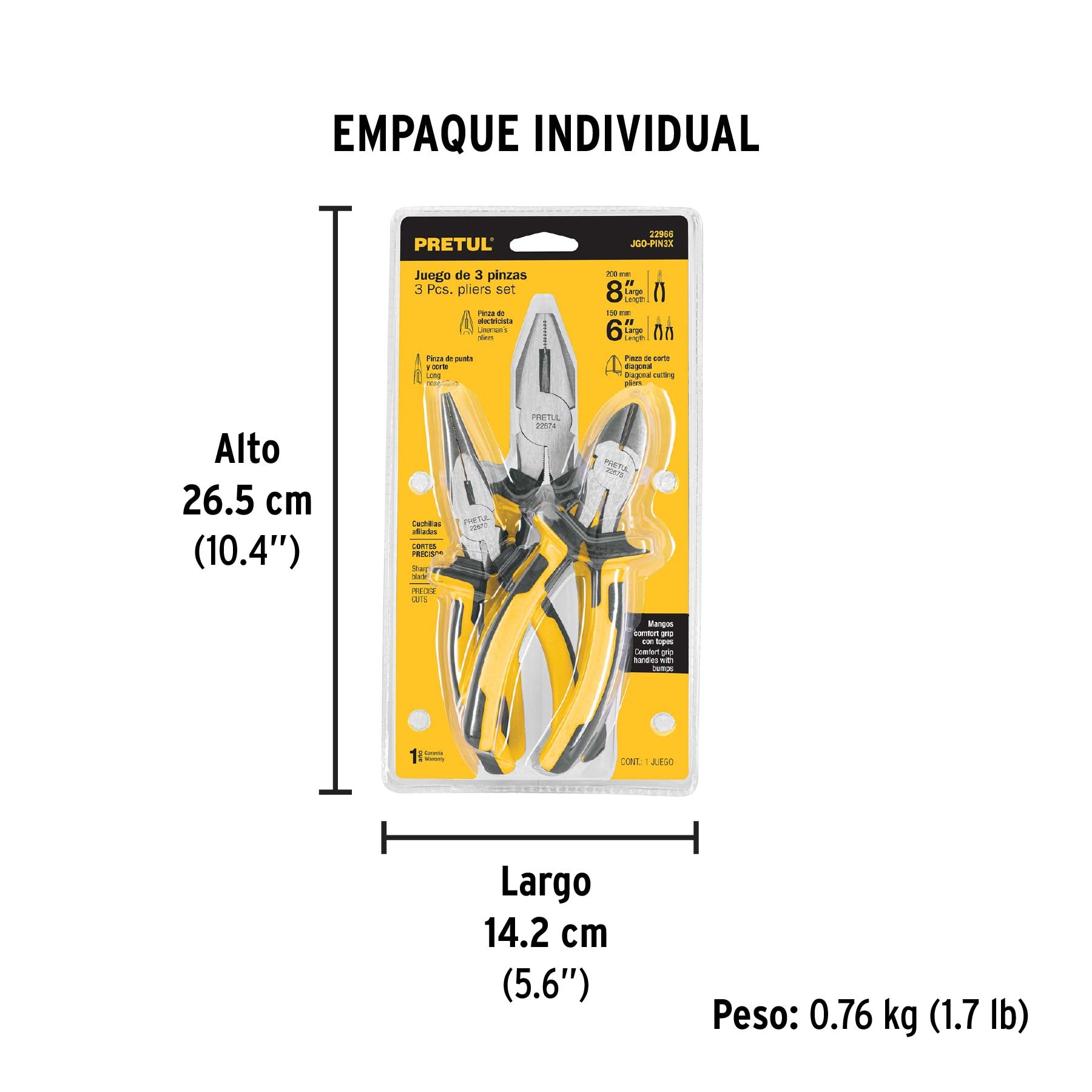 Juego de pinzas, 3 piezas, mango comfort grip, Pretul