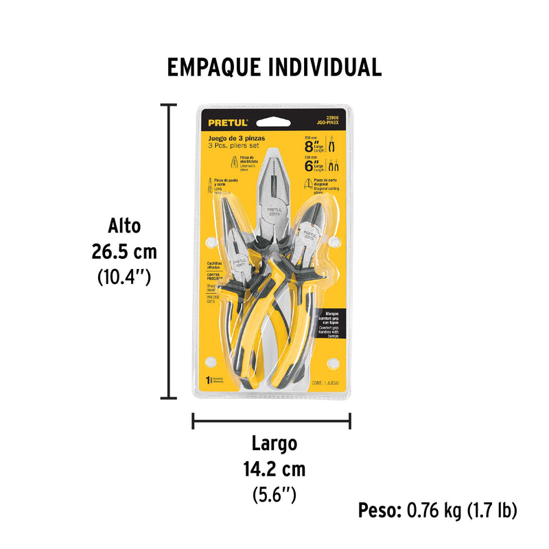 Juego de pinzas, 3 piezas, mango comfort grip, Pretul