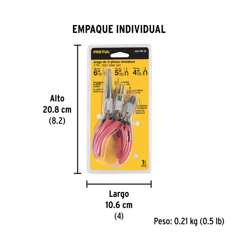 Juego pinzas miniaturas, 3 piezas, pretul