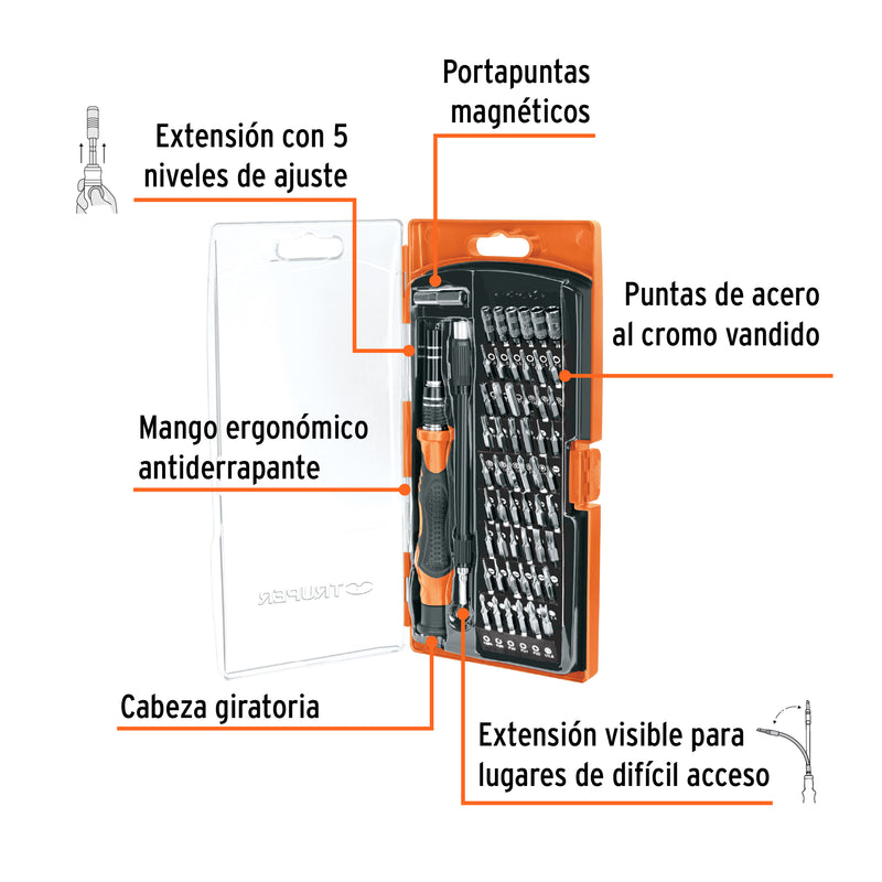 Desarmador de precisión con 57 puntas intercambiables