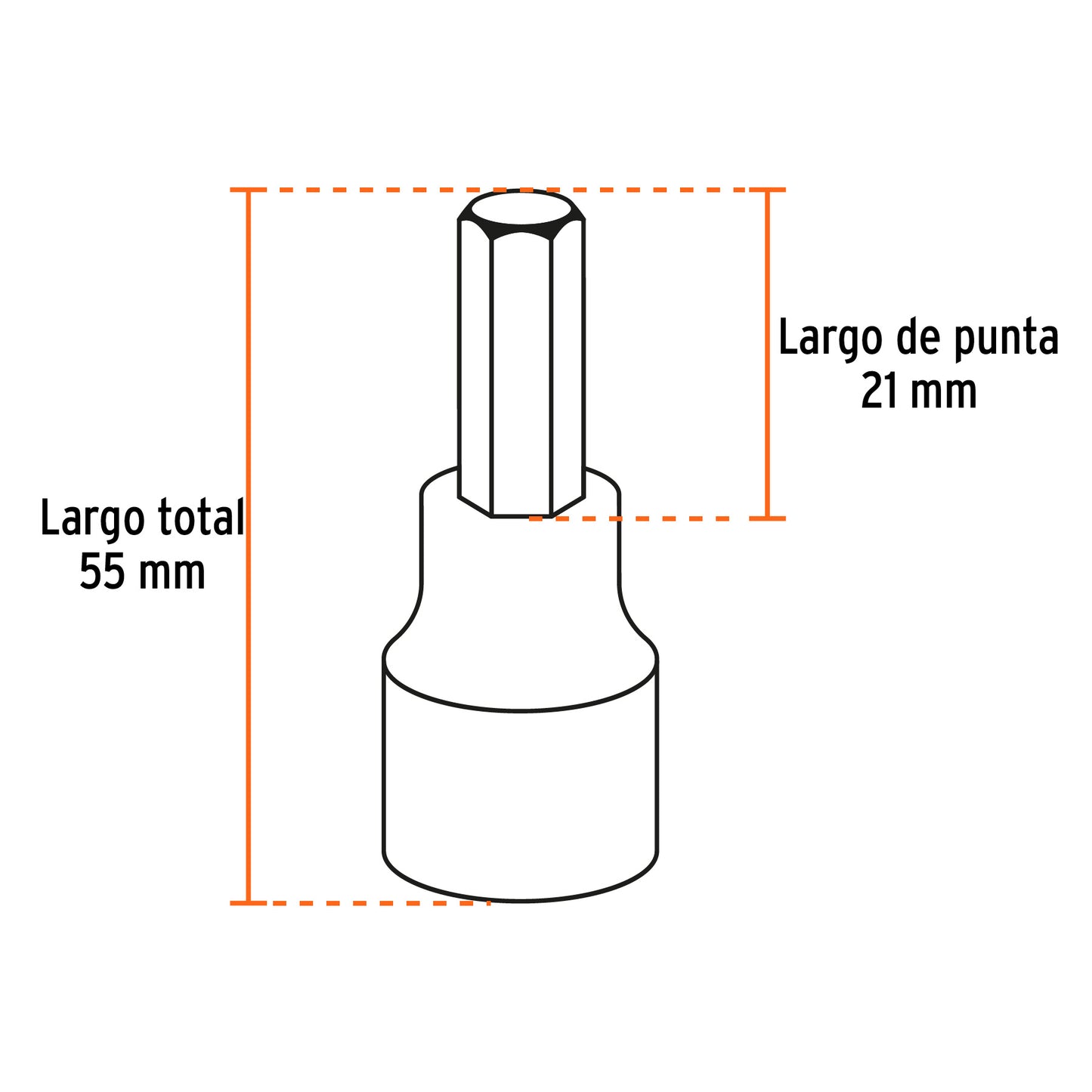 Juego de 7 dados cuadro 1/2' punta hexagonal mm, Truper