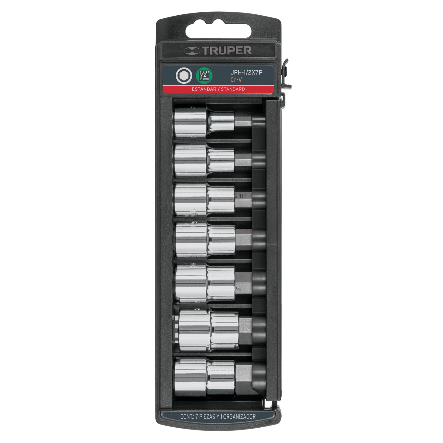 Juego de 7 dados cuadro 1/2' punta hexagonal std, Truper