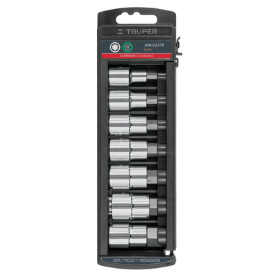 Juego de 7 dados cuadro 1/2' punta hexagonal std, Truper