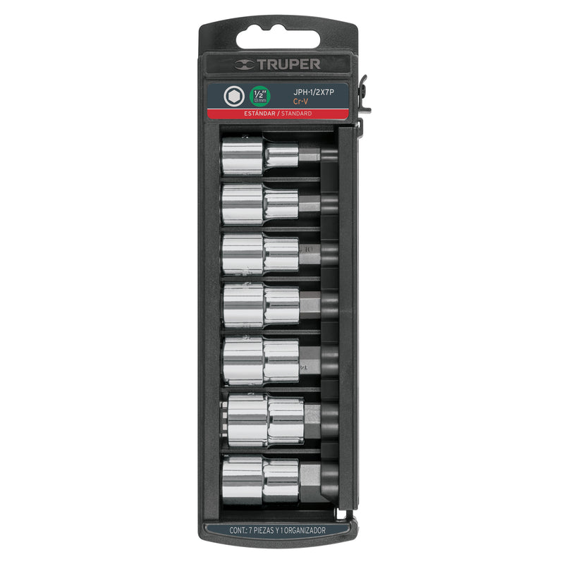 Juego de 7 dados cuadro 1/2' punta hexagonal std, Truper