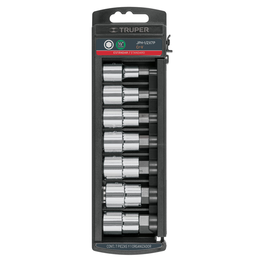 Juego de 7 dados cuadro 1/2' punta hexagonal std, Truper