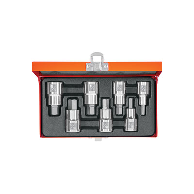 Juego dados punta hexagonal, cuadro 1/2", 7 piezas
