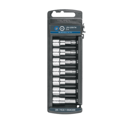Juego de dados, punta hexagonal, cuadro 3/8", 7 piezas, mm