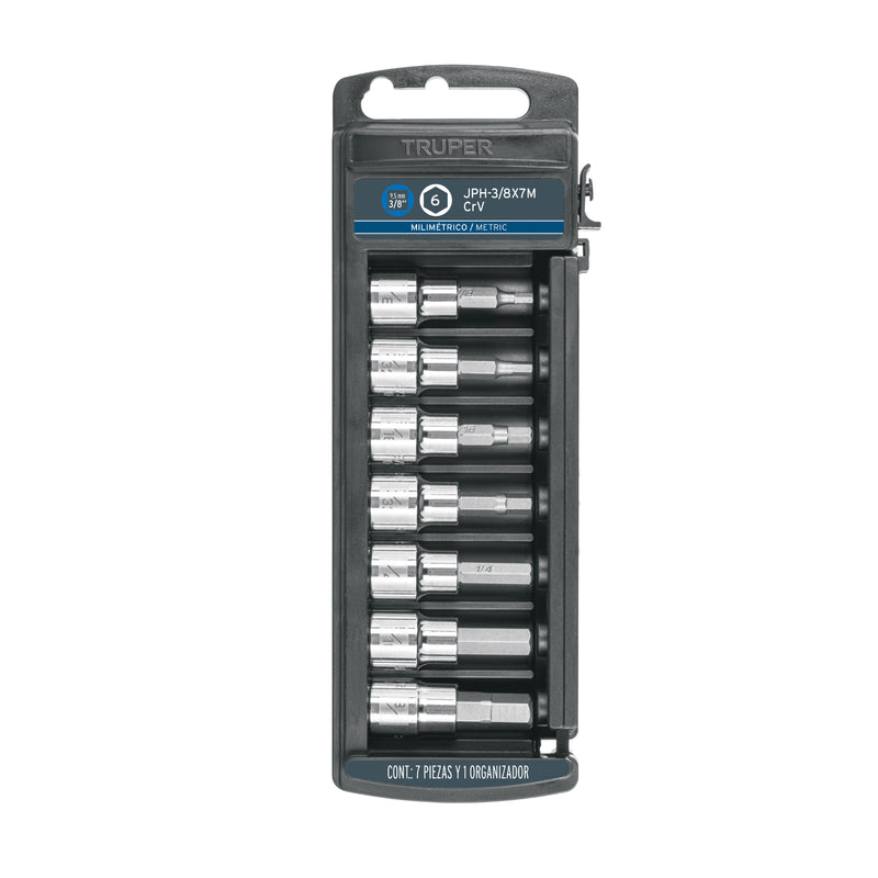 Juego de dados, punta hexagonal, cuadro 3/8", 7 piezas, mm