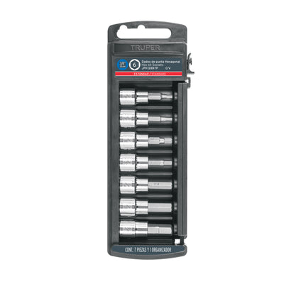 Juego de dados, punta hexagonal, cuadro 3/8", 7 piezas
