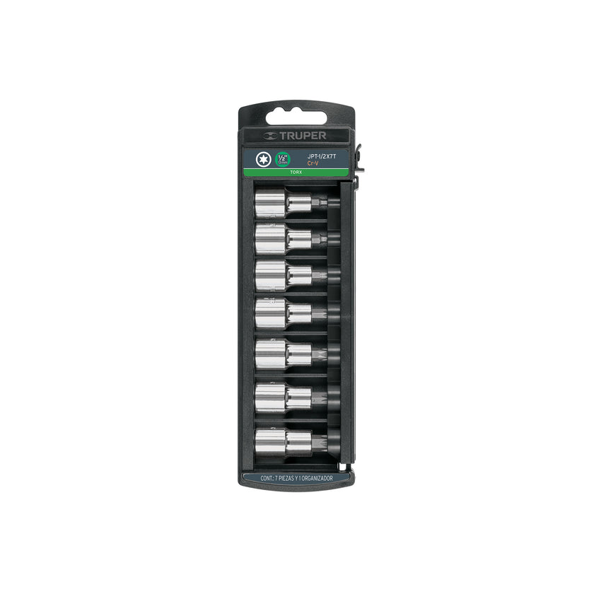 Juego de 7 dados cuadro 1/2' punta torx, Truper