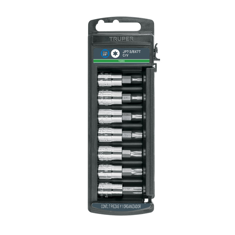 Juego de dados, punta torx, cuadro 3/8", 7 piezas