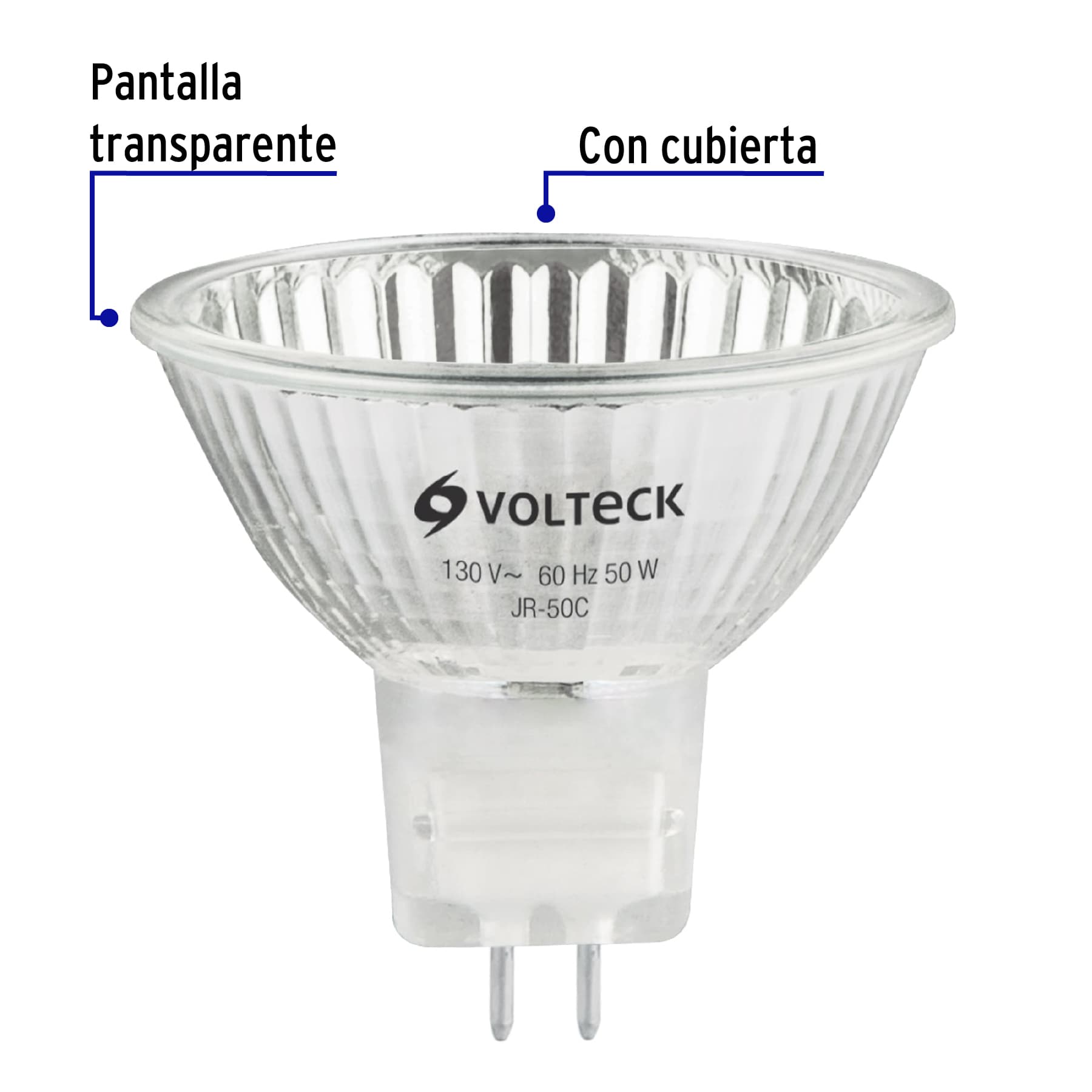 Foco de halógeno tipo JR, 50 w, transparente, Volteck