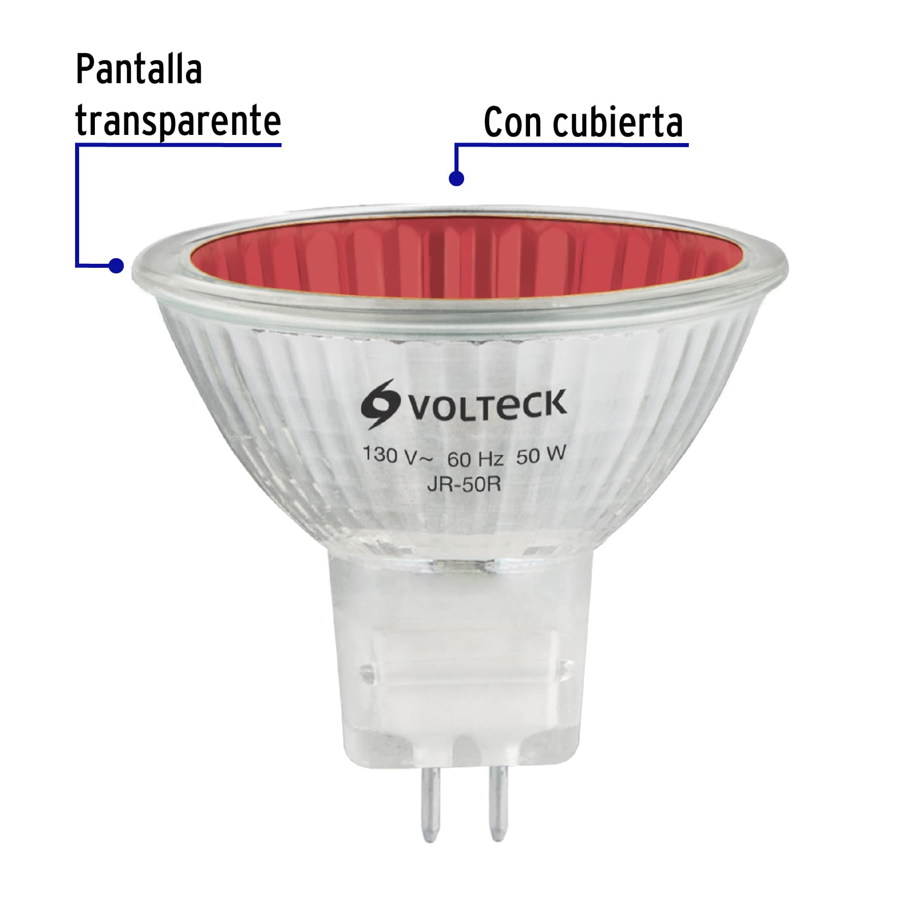Foco de halógeno tipo JR, 50 w, rojo, Volteck