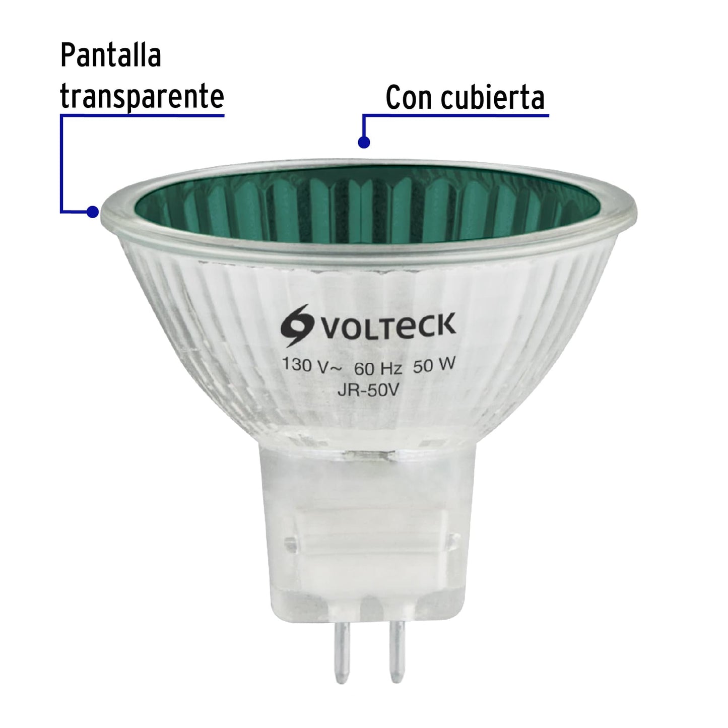 Foco de halógeno tipo JR, 50 w, verde, Volteck