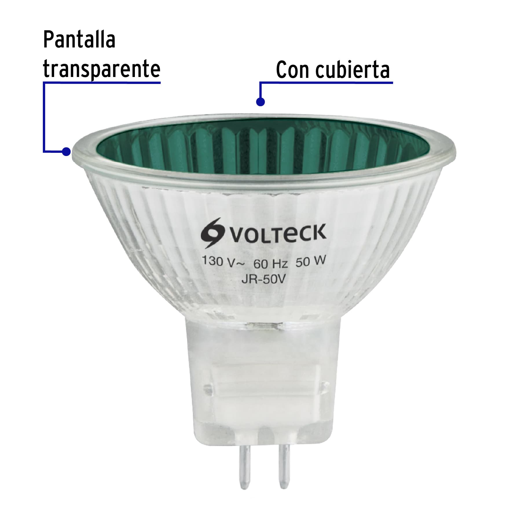 Foco de halógeno tipo JR, 50 w, verde, Volteck