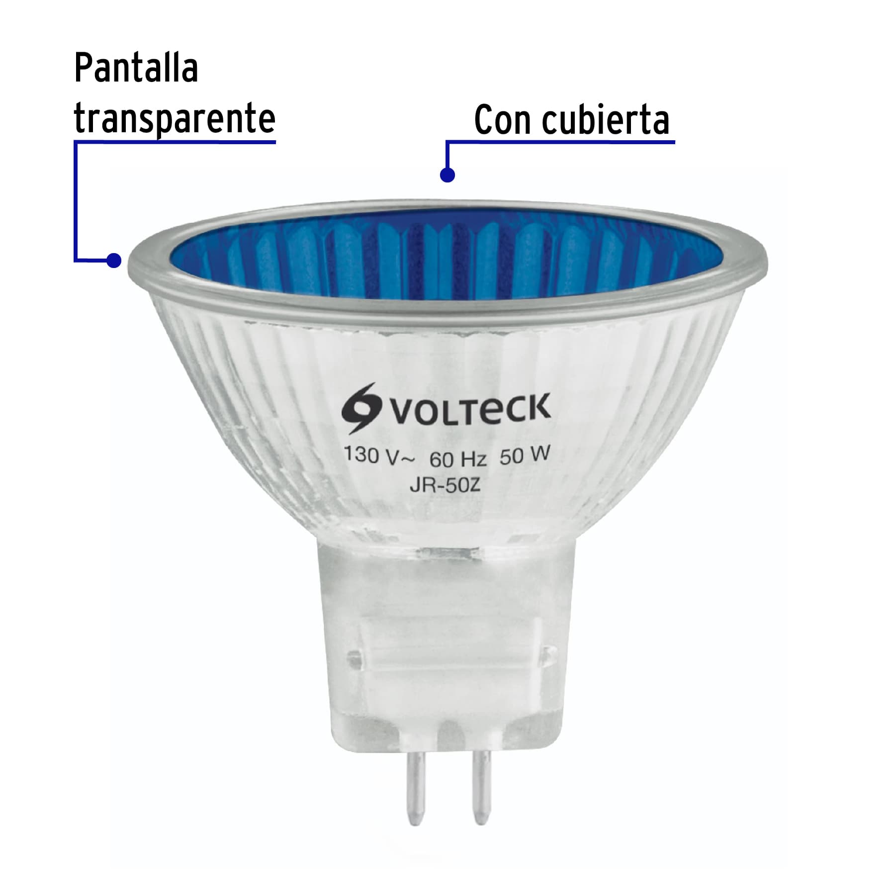 Foco de halógeno tipo JR, 50 w, azul, Volteck