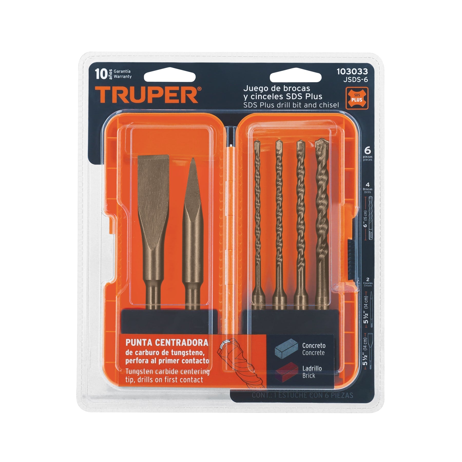 Juego de 6 brocas y cinceles SDS plus en estuche, Truper