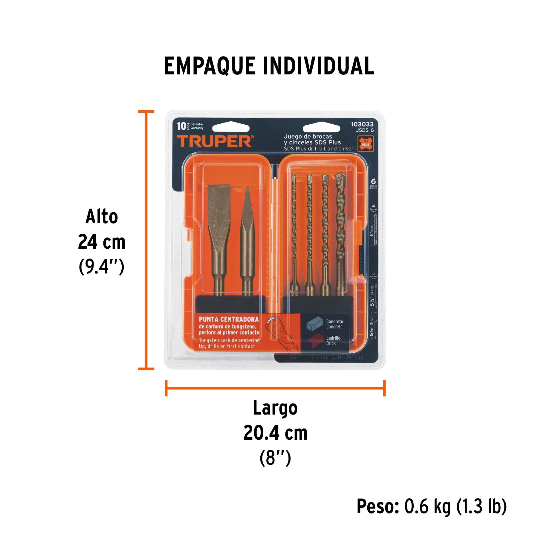 Juego de 6 brocas y cinceles SDS plus en estuche, Truper