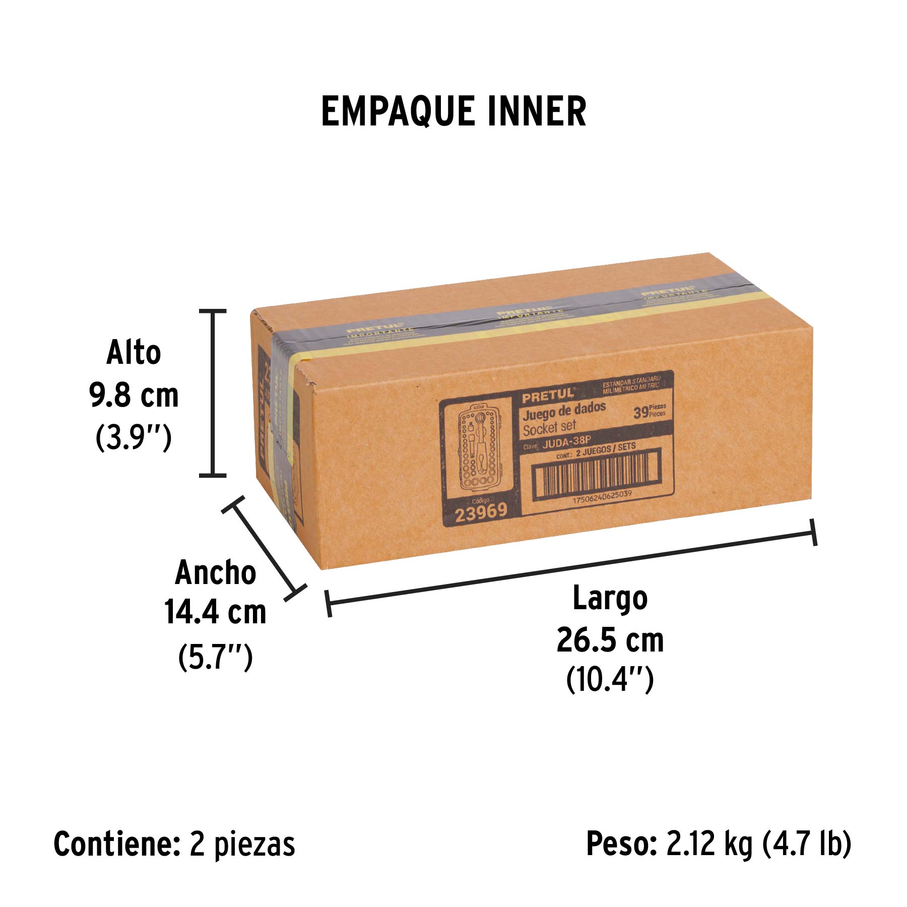 Juego de dados, cuadro 1/4 y 3/8", 39 piezas, Pretul