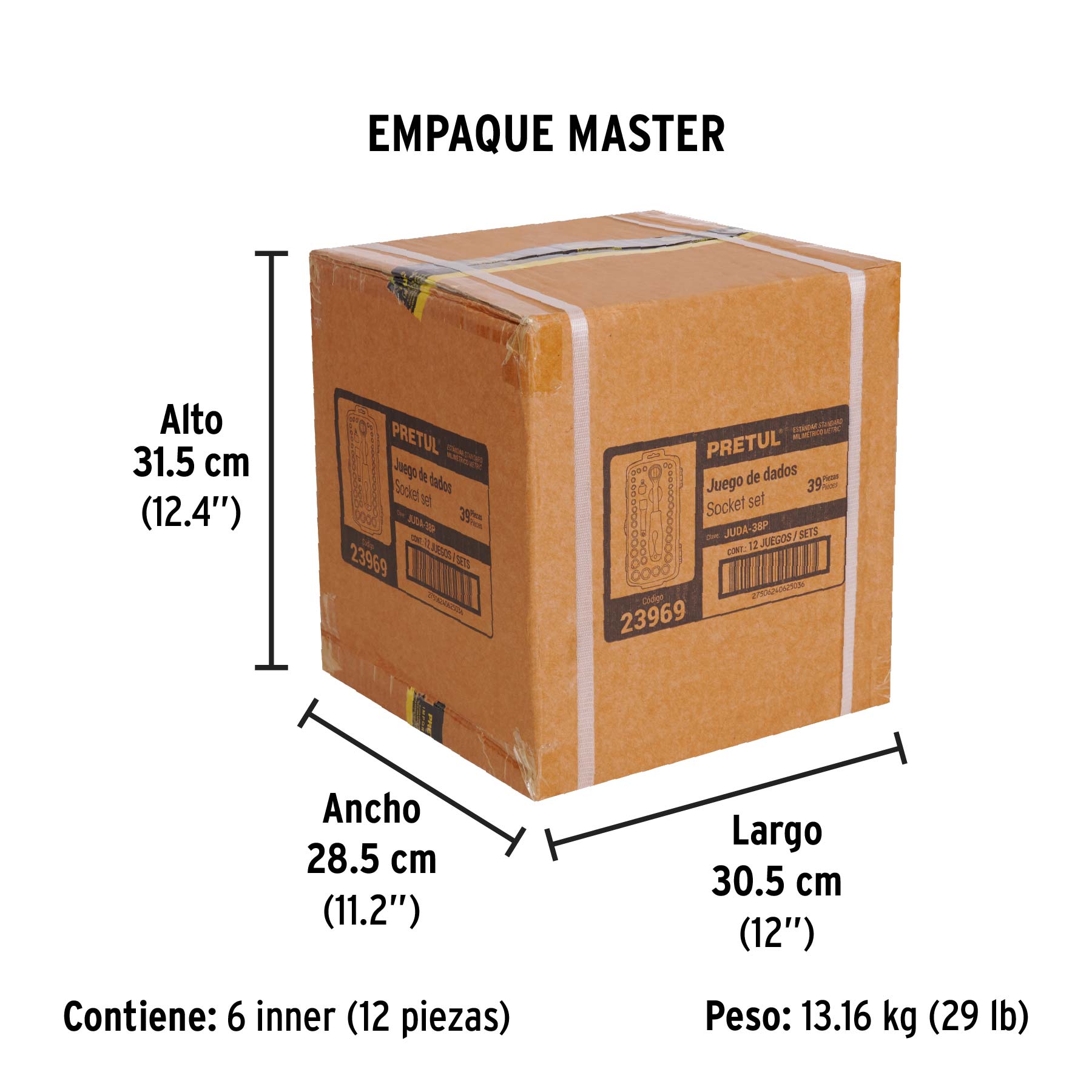 Juego de dados, cuadro 1/4 y 3/8", 39 piezas, Pretul