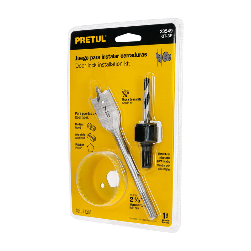Kit3 brocasierras para madera para cerraduras,blister,Pretul