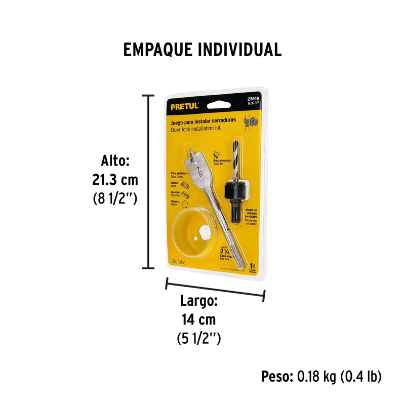 Kit3 brocasierras para madera para cerraduras,blister,Pretul