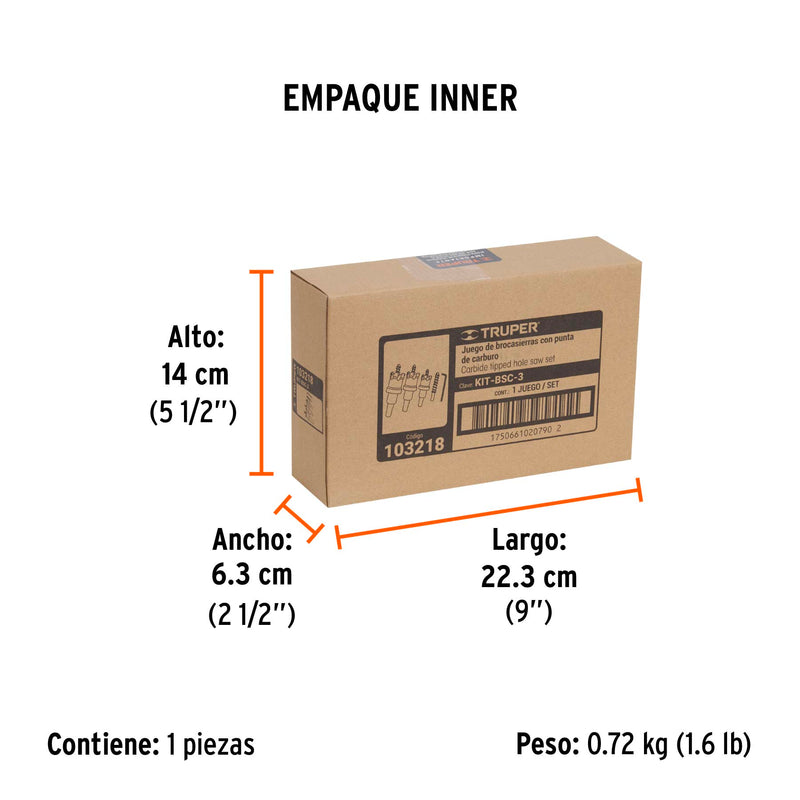 Juego de 3 brocasierras de carburo de tungsteno, Truper