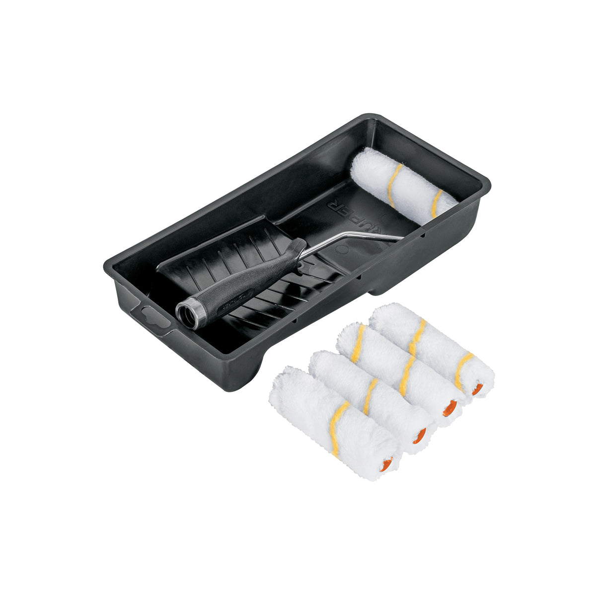 Kit de rodillo para pintar, 4" (maneral, charola y felpa)
