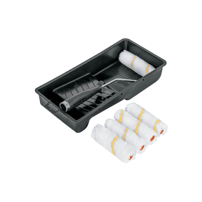 Kit de rodillo para pintar, 4" (maneral, charola y felpa)