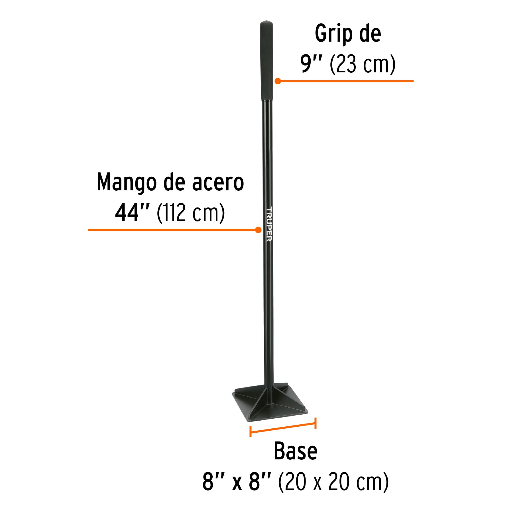 Pisón 8"x8" con mango de acero de 48"