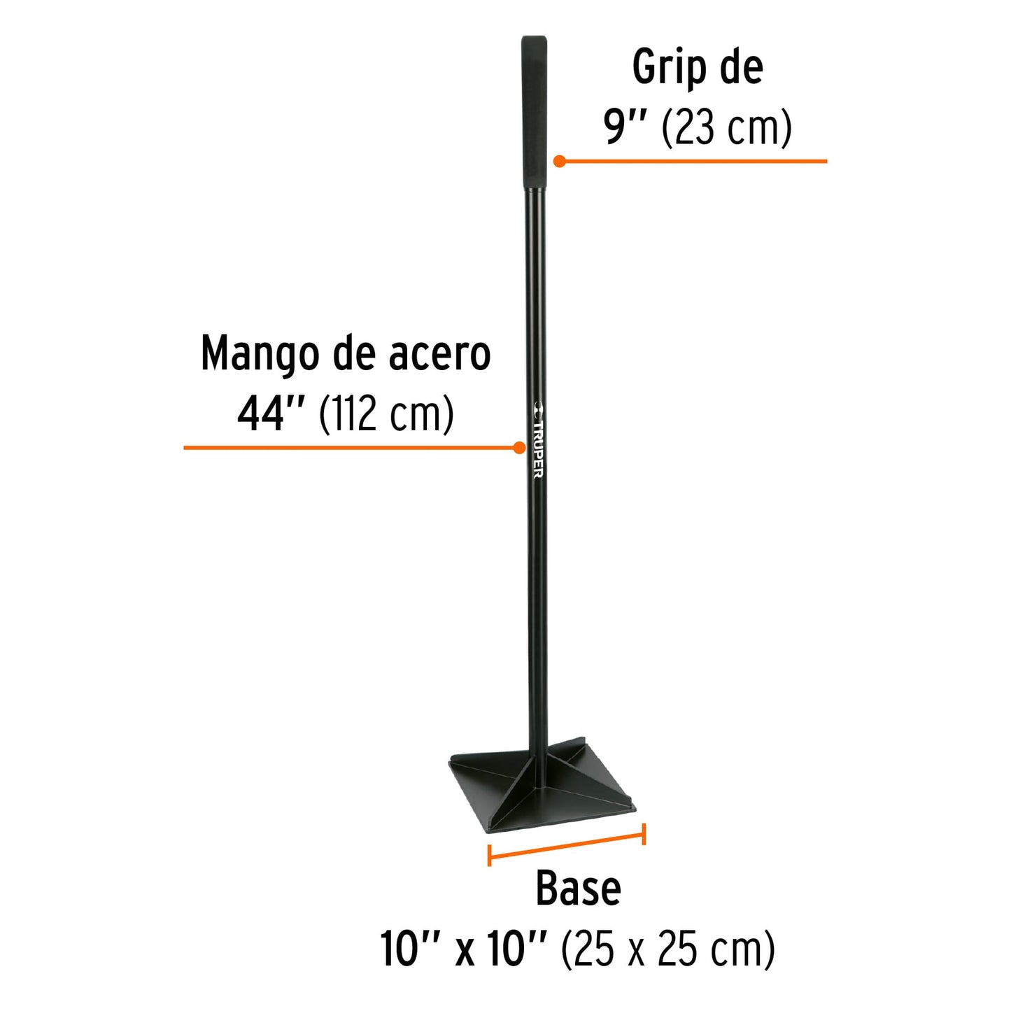 Pisón 10"x10" con mango de acero de 48"