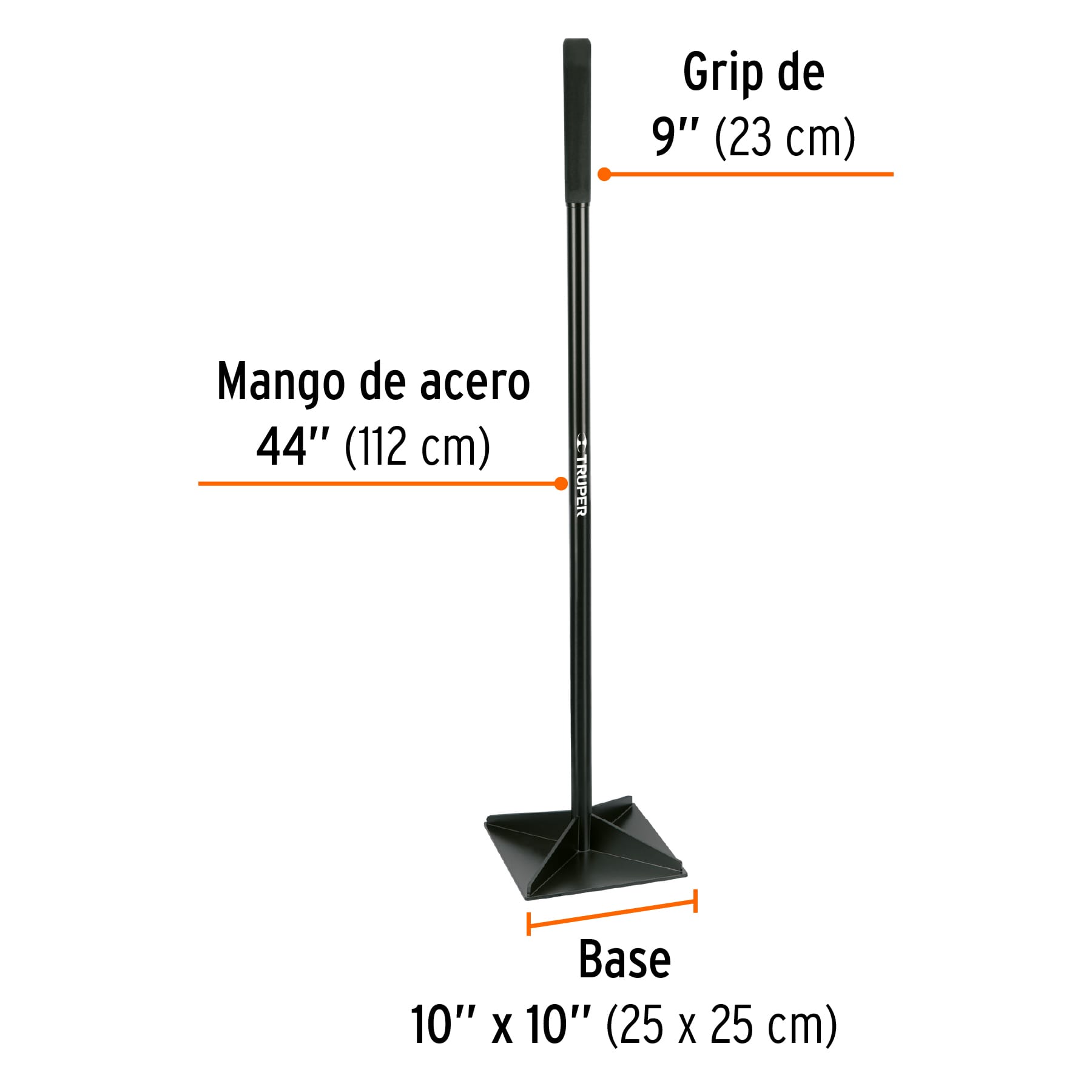 Pisón 10"x10" con mango de acero de 48"