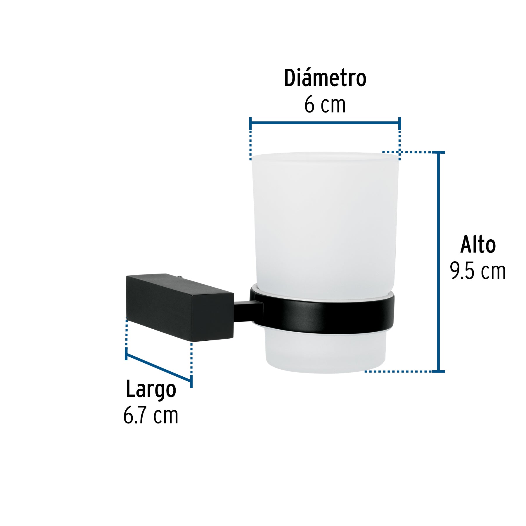 Portavaso cepillero con vaso de vidrio, negro, FOSET KUBO