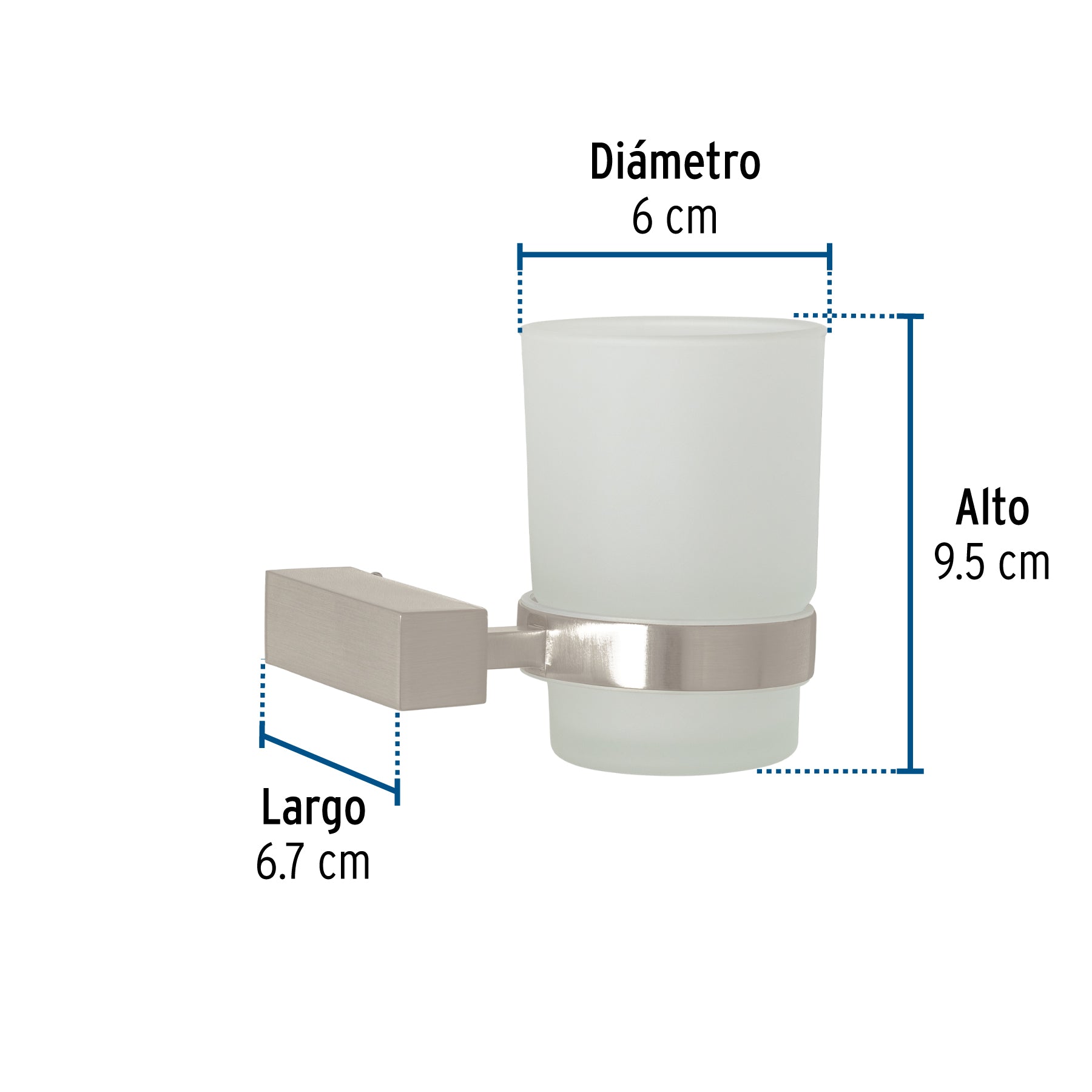 Portavaso cepillero con vaso de vidrio, satín, FOSET KUBO