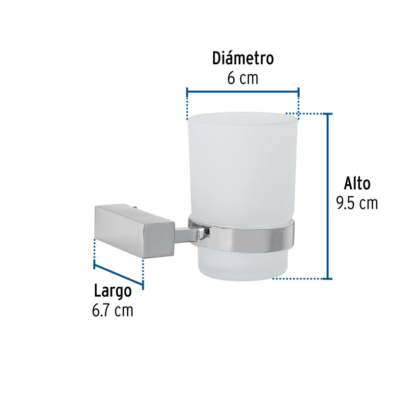 Portavaso cepillero con vaso de vidrio, cromo, FOSET KUBO