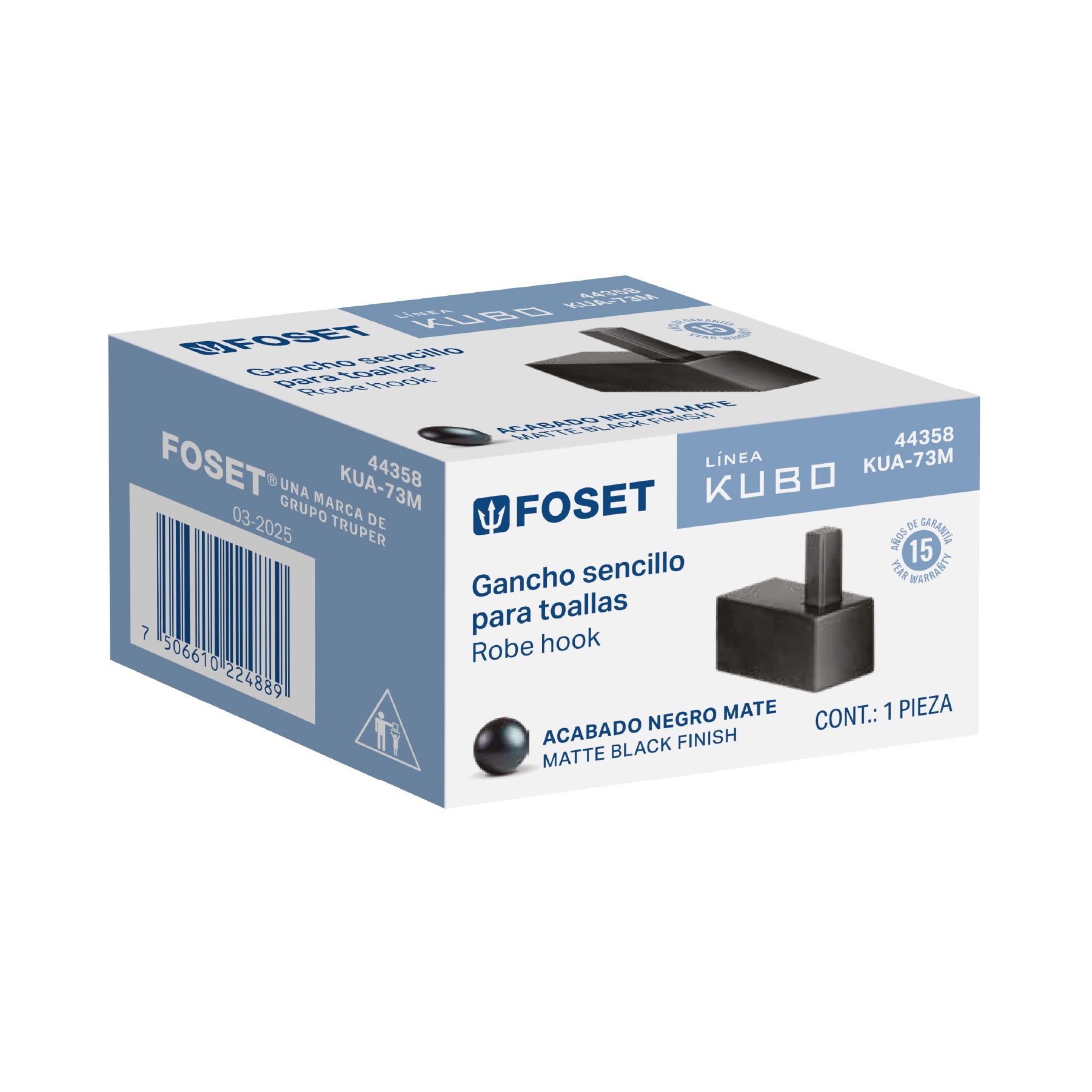 Gancho sencillo para toallas, negro, FOSET KUBO