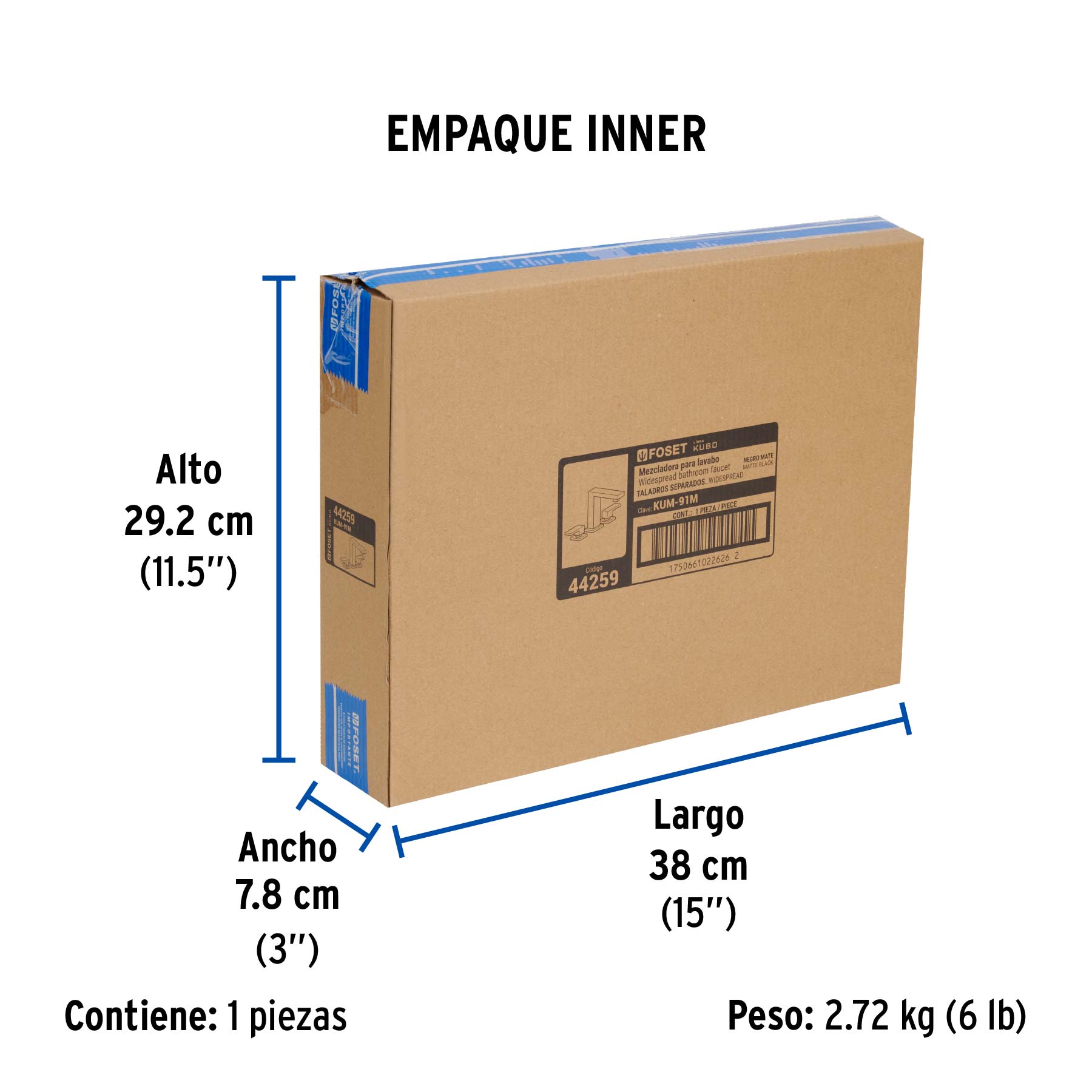 Mezcladora para lavabo taladros separados, negro, FOSET KUBO